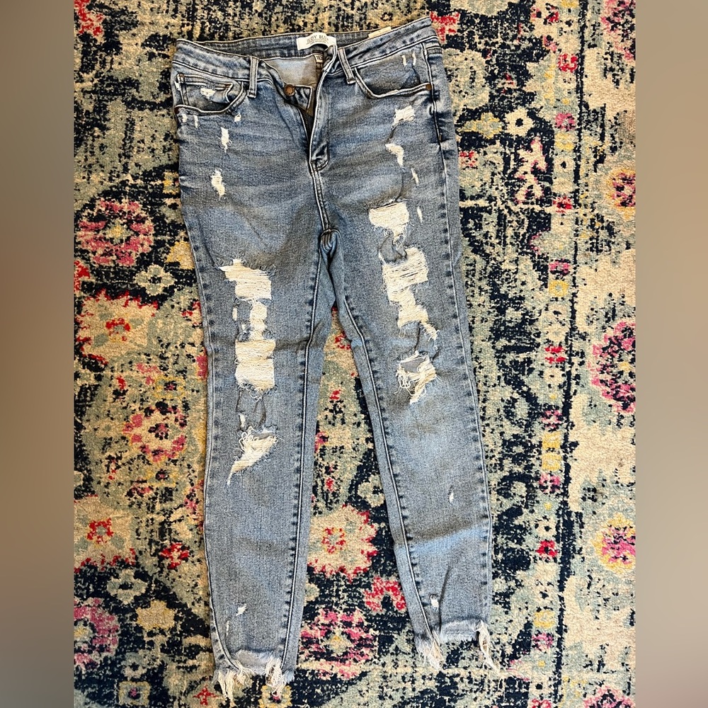 Judy blue raw hem 11/30 high-waist skinny fit distressed stretch denim jeans